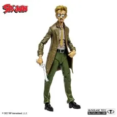 Spawn Detective Sam figure in a trench coat, holding an assault rifle with a drum magazine.
