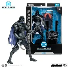 DC Multiverse Abyss figure with a scythe, posed next to its collector edition window box.