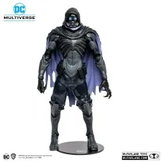 DC Multiverse Abyss figure standing on a black base, wearing black armor, a cowl, and a tattered purple cape.
