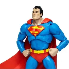 Close-up of the Superman action figure with hands on hips, showing detailed sculpt and 'S' shield.