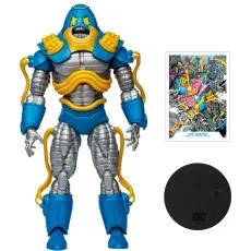 Anti-Monitor action figure with large black base and DC Comics art card featuring an Infinite Earths battle.