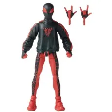 Miles Morales Spider-Man figure in a black hoodie and red suit, with two extra red hands showing the web-shooting gesture.