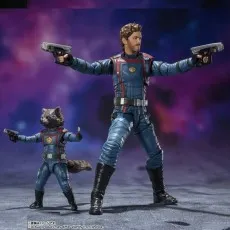Two Guardians of the Galaxy action figures posed dynamically, showcasing the significant size difference