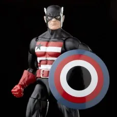 U.S. Agent action figure in his black, white, and red costume holding his circular, star-themed shield.