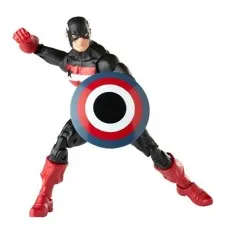 U.S. Agent action figure posed aggressively, holding a circular shield with red, white, and blue rings.