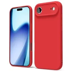 iphone 17 air Two views of a Red cover, one showing the screen access, the other the camera housing.