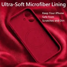 Close-up of the red phone case interior showing the ultra-soft microfiber lining protecting against scratches and dirt.