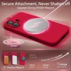 Red phone case with a magnetic charger attached, highlighting the strong N55SH magnet and 2700gf suction.