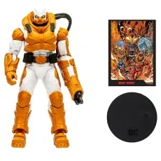 DC Multiverse Heat Wave figure, Build-A-Figure card art, and black display stand shown together.