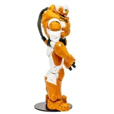 Profile view of the DC Multiverse Heat Wave action figure, showing the black hose connected to the orange armor.