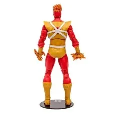 Rear view of the Firestorm action figure showing the white harness straps over the yellow top.