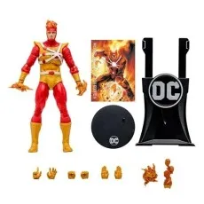 McFarlane Firestorm action figure with multiple hands, flame effects, art card, and display stands.