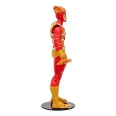 Side view of the DC Firestorm figure, showing red legs, yellow boots, and fiery hair detail.