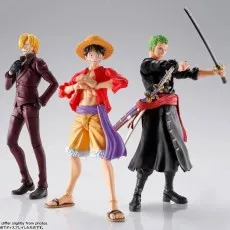 One Piece S.H.Figuarts featuring Sanji, Luffy, and Zoro in their Onigashima Raid outfits.