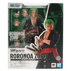 SHFiguarts Roronoa Zoro Raid on Onigashima box showing figure and four swappable face plates.
