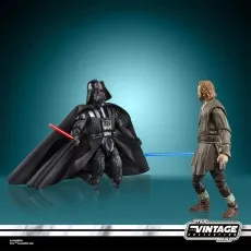 Star Wars Vintage Collection figures Darth Vader kneels with red saber while Obi-Wan stands with blue saber.