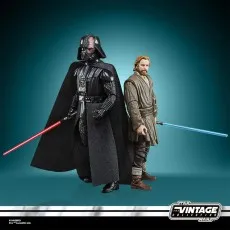 Star Wars Vintage Collection Obi-Wan Kenobi and unmasked Darth Vader figures standing back-to-back.