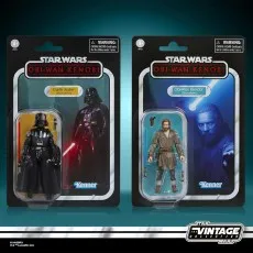 Two Star Wars Vintage Collection Kenner-style carded figures Darth Vader and Obi-Wan Kenobi (Showdown).