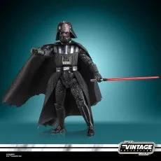 Vintage Collection Darth Vader figure with helmet damaged, showing his scarred face and holding red saber.