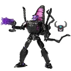 Close-up of Transformers Antagony figure holding a purple weapon, with an alternate horned head.