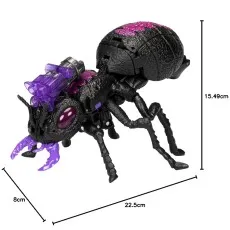 Transformers Antagony in black ant mode, showing dimensions $15.49text{cm}$ tall, $22.5text{cm}$ long.