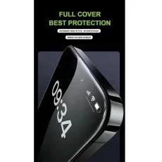 Screen protector ad claiming Full Cover Best Protection with no white edge and bright visibility.