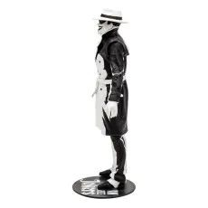 Monochrome DC Multiverse Joker The Comedian figure, full side view, standing on a round black base.