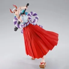 Yamato figure from One Piece in a dynamic swinging pose, with the red skirt flaring out dramatically.