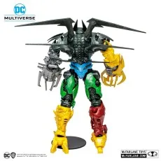 Rear view of the DC Multiverse action figure, showing its dark spiky back, large wings, and mismatched colorful limbs.