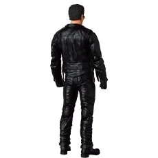 Rear view of The Terminator action figure, showing the back of the black leather jacket and pants.