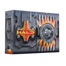 Collectible box for the Nerf LMTD Halo Needler, featuring armored design and fiery accents..
