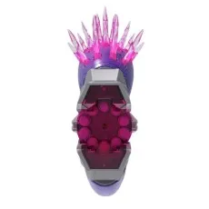Top-down view of the Nerf Halo Needler showing the dart drum and pink spikes.
