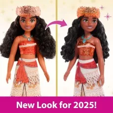 Comparison of the Disney Moana doll with her 2024 look (left) and New Look for 2025 (right).