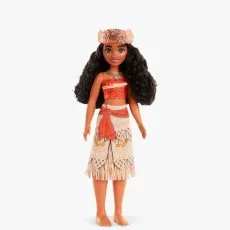 Full-length view of the Mattel Disney Moana doll with a flower crown and traditional outfit.