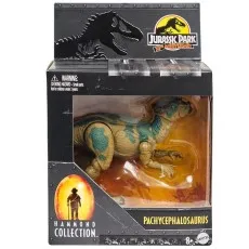 Boxed Jurassic Park Hammond Collection Pachycephalosaurus action figure with green and tan coloration.