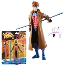 X-Men '97 Gambit figure, accessories, and packaged toy shown together..