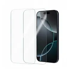 Two clear screen protectors shown next to a modern smartphone screen.