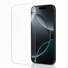 Tempered glass screen guard for a mobile phone on white background.