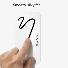 Finger drawing a line on a screen protector, emphasizing smooth feel.