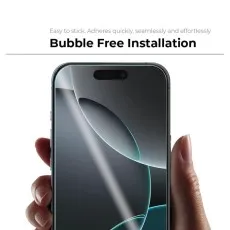 Hand holding a smartphone with a perfectly applied screen protector.