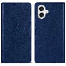 Blue faux leather flip phone case shown closed and open.