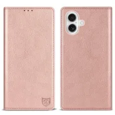 Red faux leather flip phone case shown closed and open.