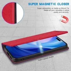 Close-up of a Red phone case showing the magnetic buckle and closure strength.