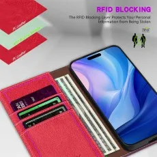 Dark Red folio phone case displayed closed and open, showing camera cutout.