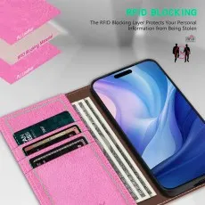 Dark pink folio phone case displayed closed and open, showing camera cutout.