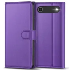 Purple Black leather flip case for iPhone 17 Air, shown closed and open