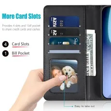 Black iPhone 17 Air case open, showing 4 card slots, bill pocket, and ID window.