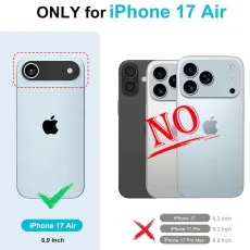 Image confirming case fit ONLY for iPhone 17 Air with camera comparison.