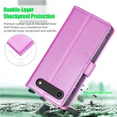 Pink leather case demonstrating Double-Layer Shockproof Protection from drops.