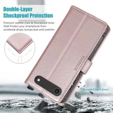 Rose leather case demonstrating Double-Layer Shockproof Protection from drops.